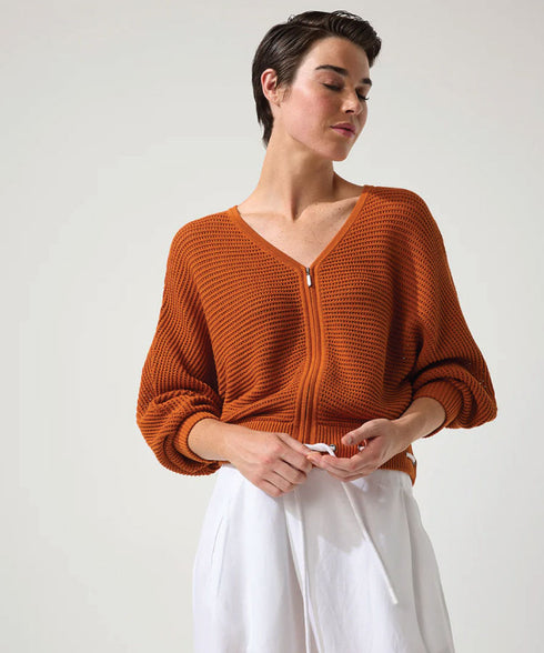 Marco Polo Open Knit Bomber - Rust