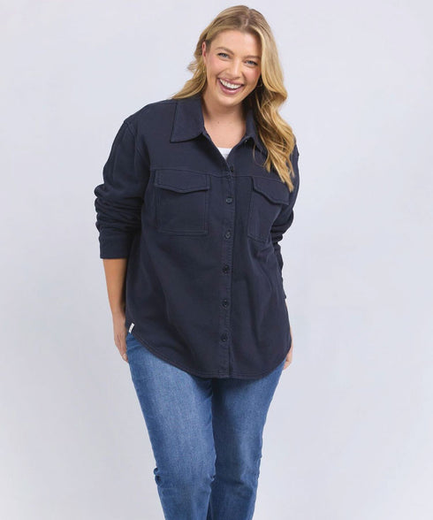 Elm Poppy Fleece Shacket - Navy