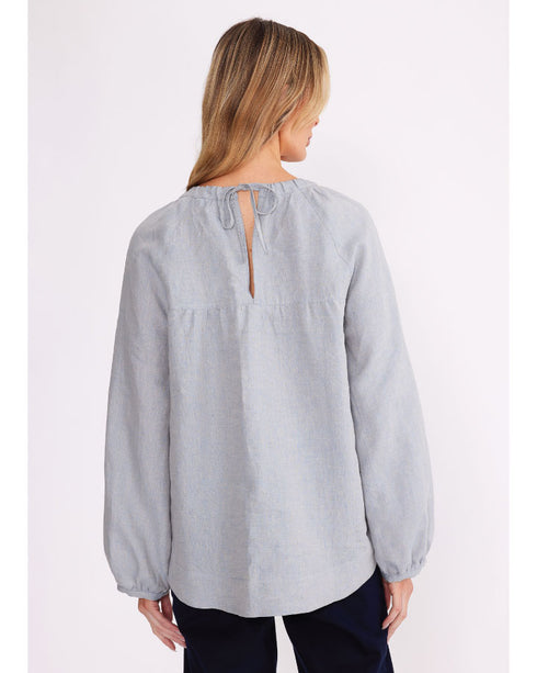 Yarra trail Shot Linen Top - Blue Mix