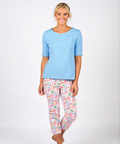 Vassalli Boat Neck 3/4 length sleeve Tee - Sky