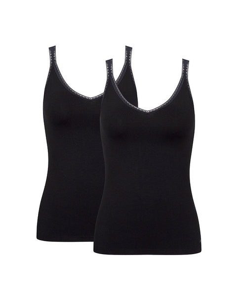 Sloggi Go Shirt 01 C2P Cotton Singlet- 2 Pack Black