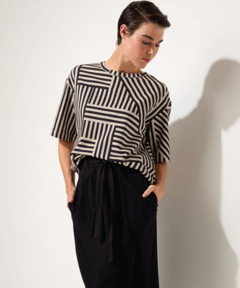 Marco Polo Spliced Stripe Tee - Stone/Black