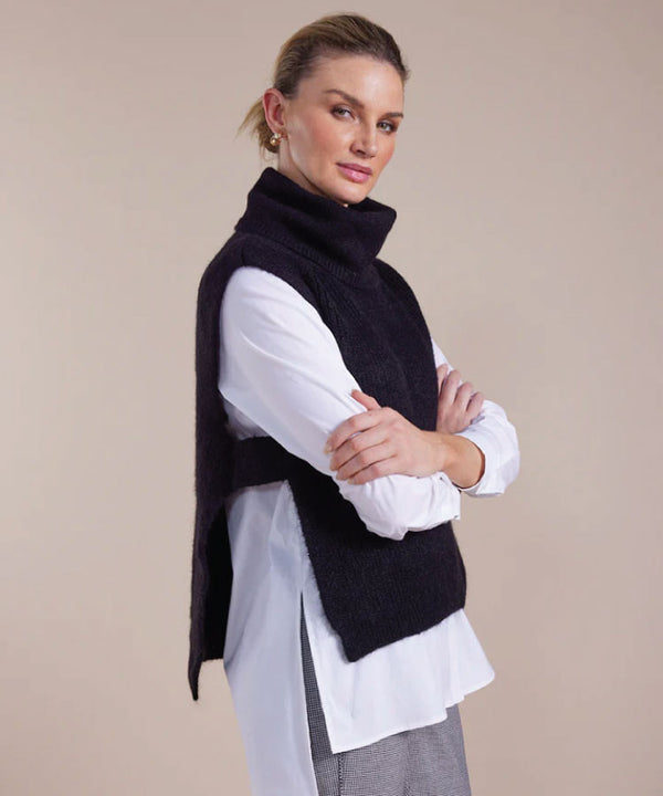 Marco Polo Roll Neck Pull Over Vest - Black