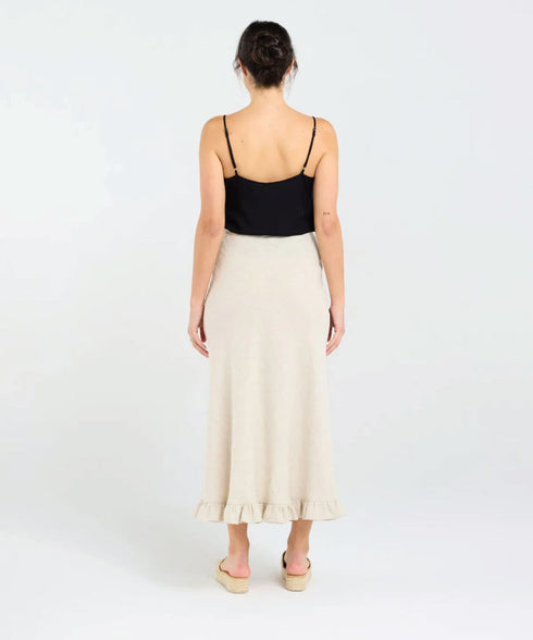 Black Stone Carine Frill Hem Linen Skirt - Summer Sand