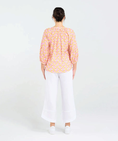 Black Stone Colette Gathererd Sleeve Top- Sunset Coral