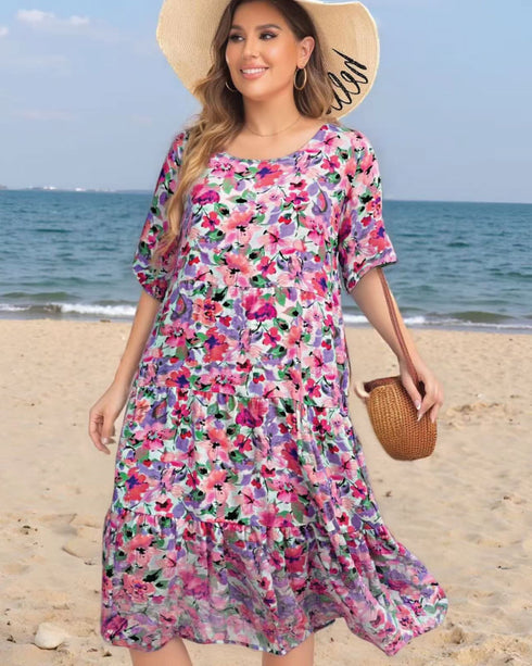 Glam Dress Tiered Florals - Pink