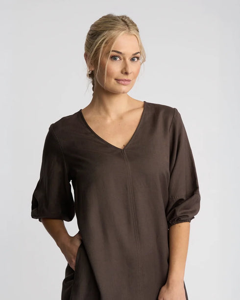 Vassalli Newman V Neck Dress - Chocolate