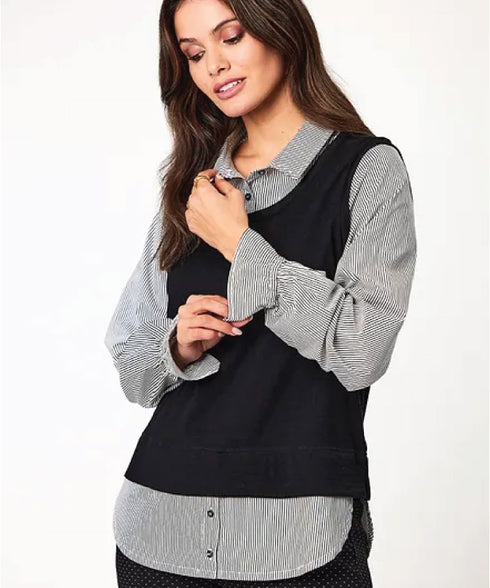 Newport Nicole Merino Vest Women's Top - Black/Stripe