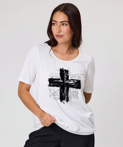 Duo June Pleat Tee - White with Black Cross