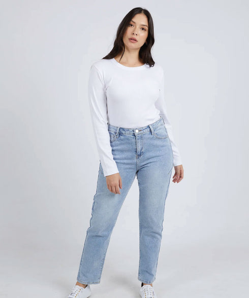 Foxwood Scoop Long Sleeve Rib Tee - White