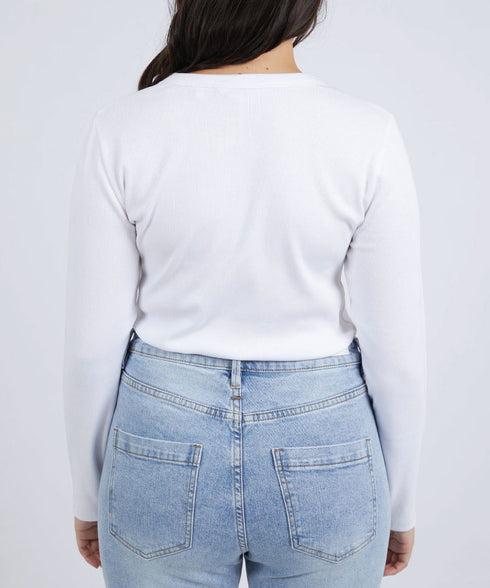 Foxwood Scoop Long Sleeve Rib Tee - White