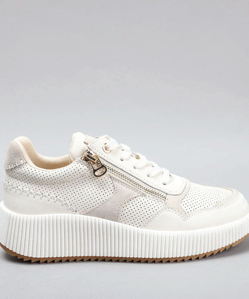 Mintiz Dina Zip and Lace Sneaker - Cream/ Beige