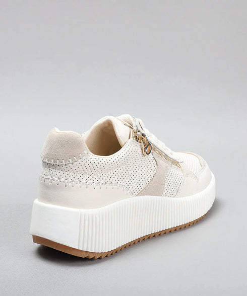Mintiz Dina Zip and Lace Sneaker - Cream/ Beige