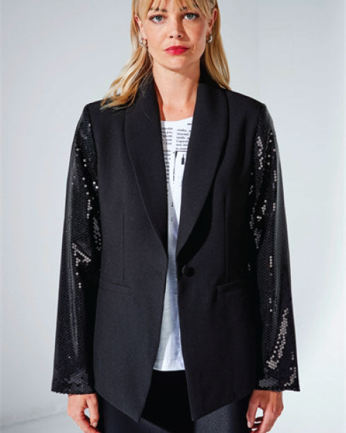 Duo Sequin Sleeve Blazer - Black