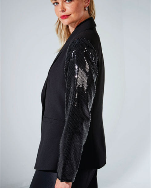 Duo Sequin Sleeve Blazer - Black