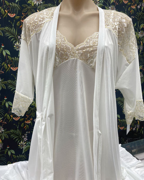 Essence White and Gold Lace and Tactel Robe