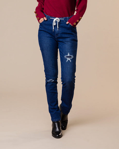 Classified Tie Front Jeans - Indigo (little destruction)