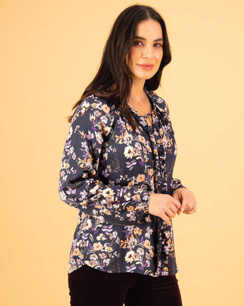 Vassalli Flora Printed V Neck Top