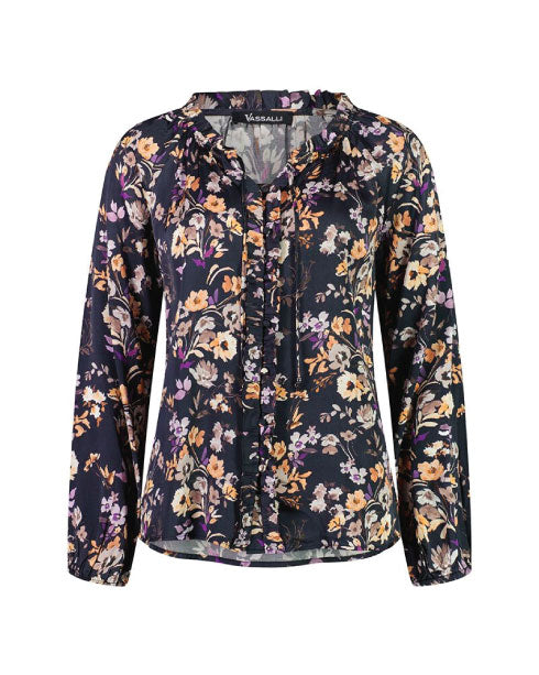 Vassalli Flora Printed V Neck Top