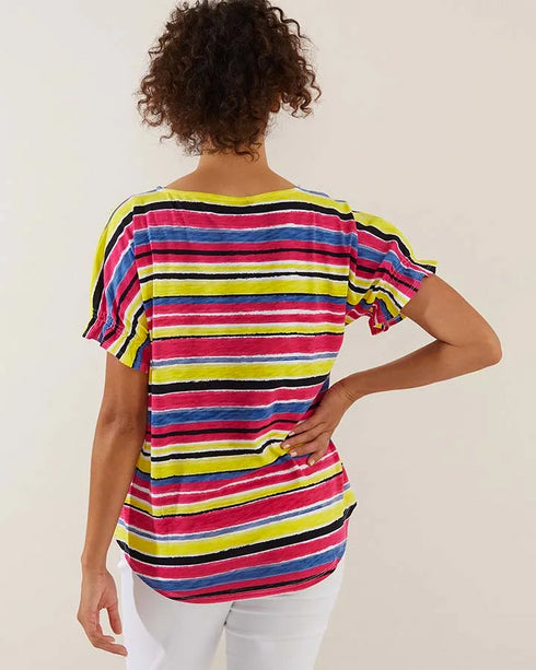 Yarra Trail Arcadia Stripe Tee- Magenta