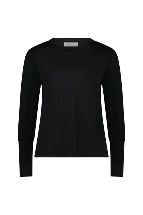 Vassalli Merino Round Neck Top with Shoulder Detail - Black