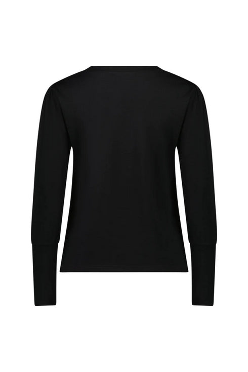 Vassalli Merino Round Neck Top with Shoulder Detail - Black