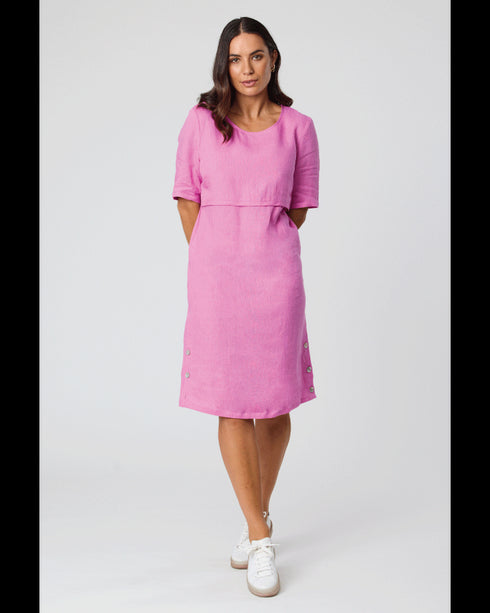 Black Stone Classic Linen Dress - Azelea Pink