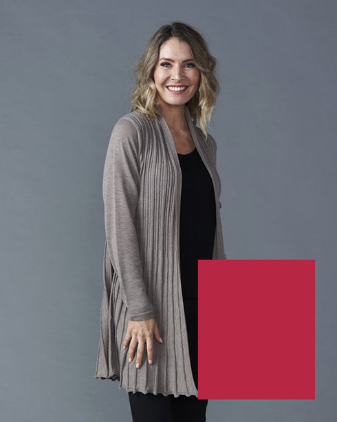 Vivid Pleat Detail Long Cardigan Dusty Pink