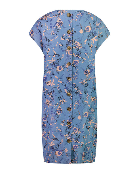 Vassalli Frosted Rose V Neck Dress with Button Detail down Back - 6067