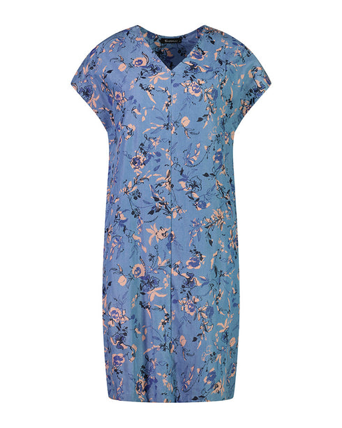 Vassalli Frosted Rose V Neck Dress with Button Detail down Back - 6067