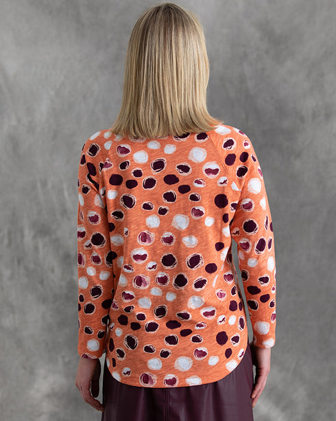 Yarra Trail Boab Print Orange Dot Long Sleeve Top