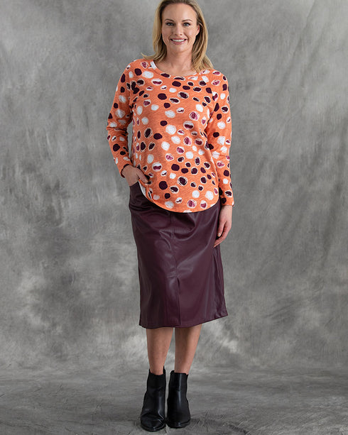 Yarra Trail Boab Print Orange Dot Long Sleeve Top