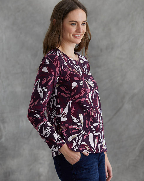 Yarra Trail Foliage Print Long Sleeve Top