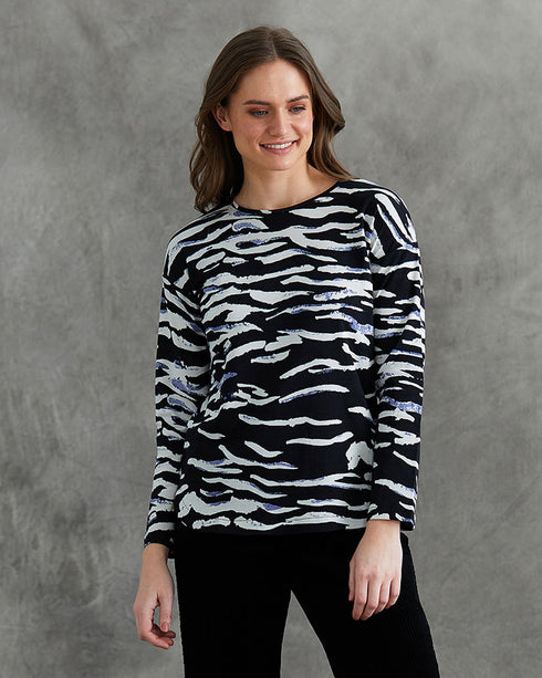 Yarra Trail Rough Waves Top Black/Blue