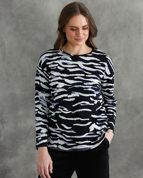 Yarra Trail Rough Waves Top Black/Blue