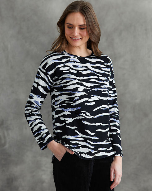 Yarra Trail Rough Waves Top Black/Blue