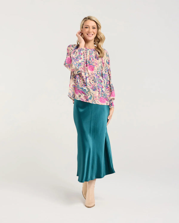 Black Stone Peggy Lace Trim Top - Pink Peacock