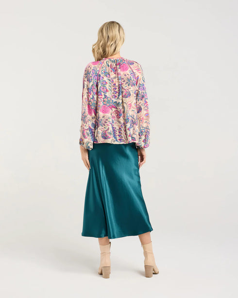 Black Stone Peggy Lace Trim Top - Pink Peacock
