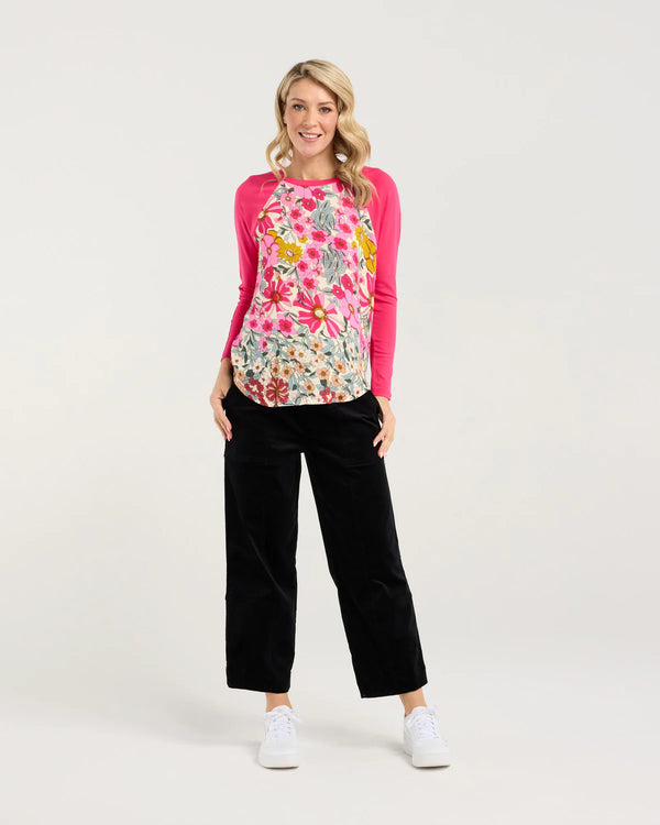 Black Stone Gershwin Print Front Top - Pink Carnation