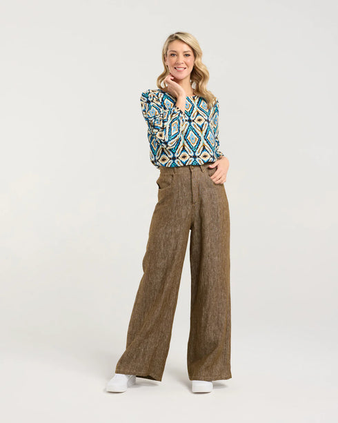Black Stone Apollo Linen Denim Wide Leg Jeans - Malt