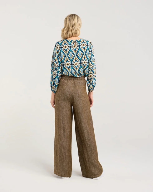 Black Stone Apollo Linen Denim Wide Leg Jeans - Malt