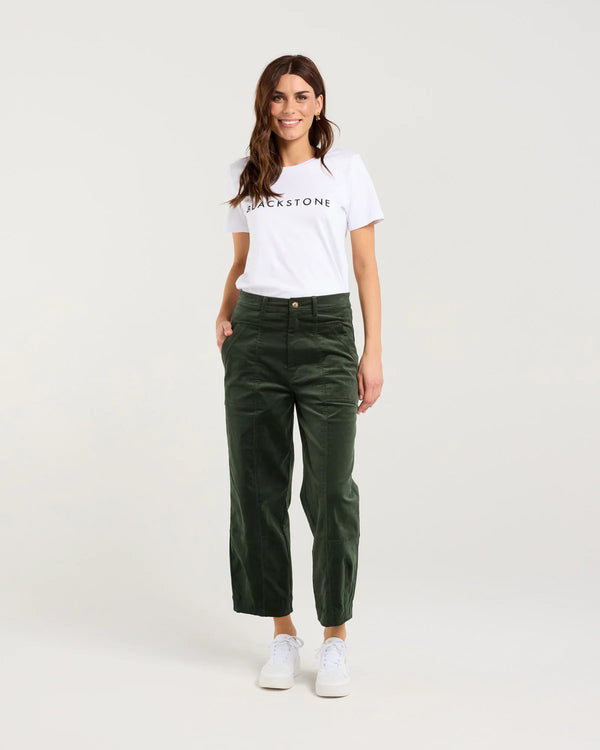 Black Stone Roxi Baby Cord Barrel Leg Pant - Eden Green