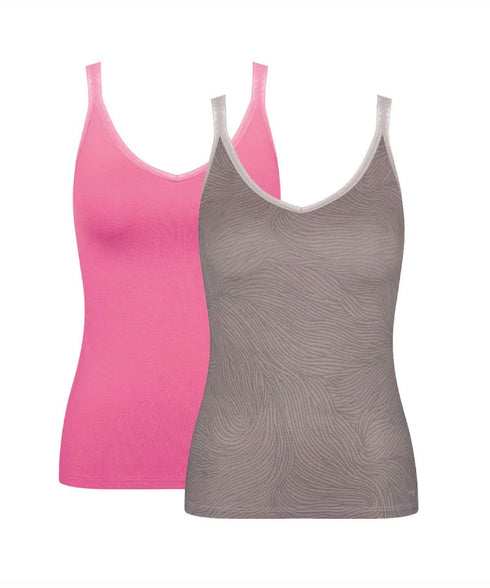 Sloggi Go Shirt 01C2P Cotton Singlet 2 Pack - Grey/Pink