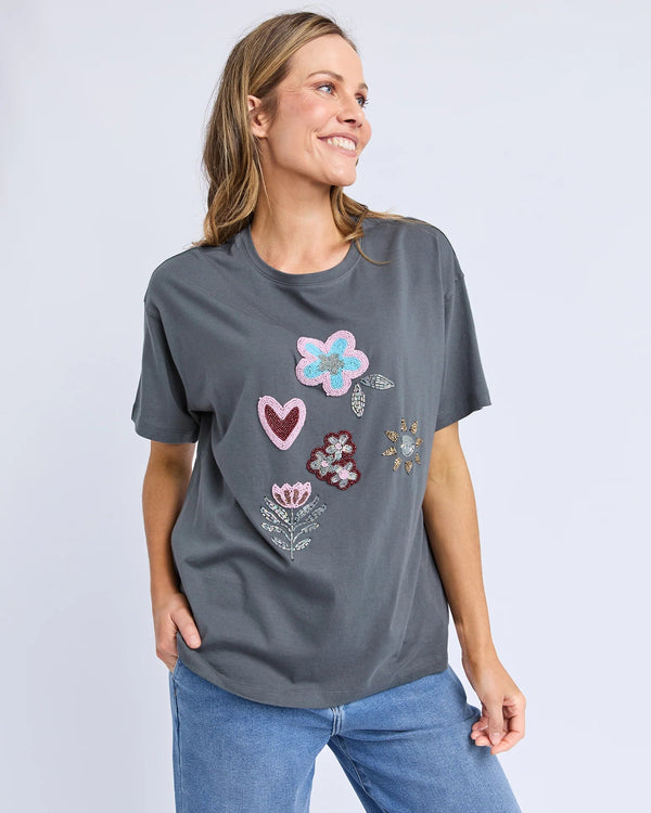 Elm Estelle Beaded Tee - Charcoal
