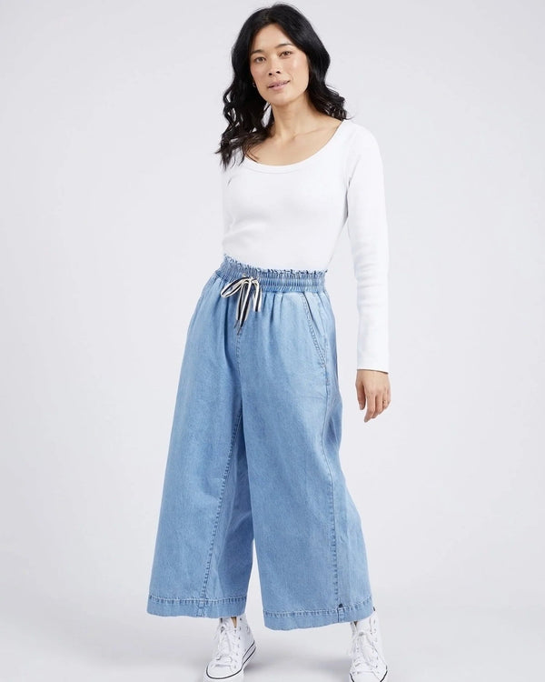 Elm Greta Wide Leg Pant - Mid Blue Denim