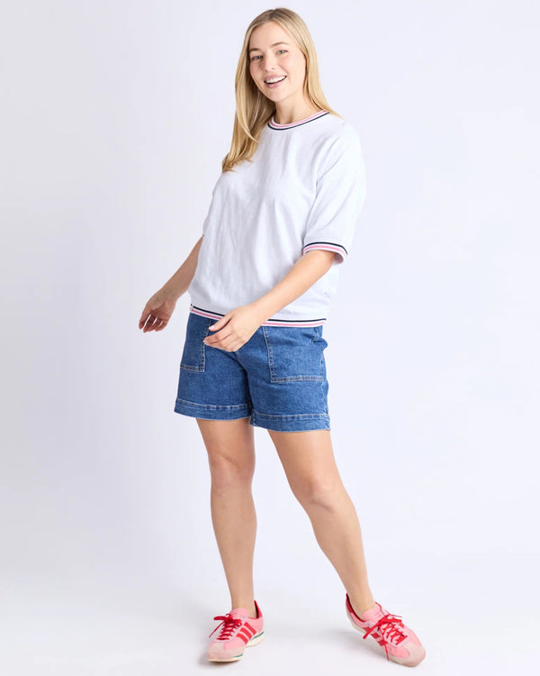 Elm Faye Short Sleeve Cotton Slub - White