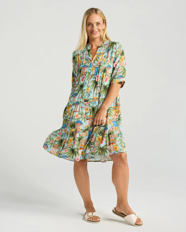 Black Stone Rosanna Short Tiered Dress - Casa Del Sol Print