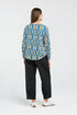 Black Stone Skylar Pintuck Sleeve Top - Regatta Blue Aztec