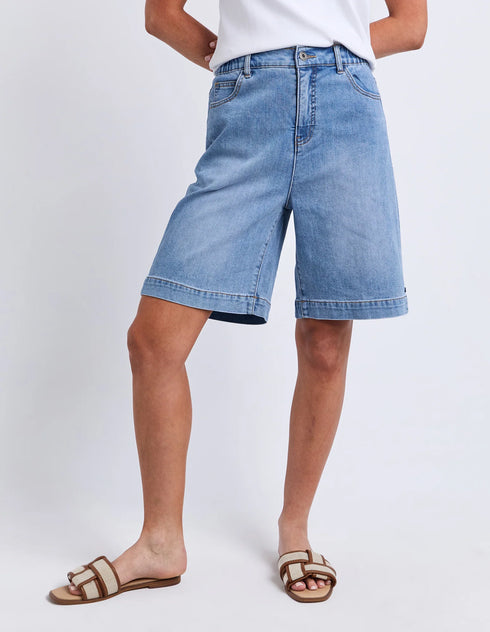 Elm Birdie Long Denim Short - Light Blue