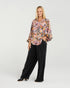 Black Stone Phoebe Gathered Sleeve Top - Monets Garden